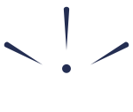 Picto représentant un point d'exclamation stylisé avec un cercle en bas et deux lignes courbes de chaque côté, symbolisant l'attention ou l'alerte. Bleu